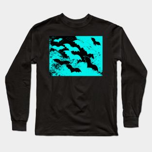 Black Bats In Flight Teal Long Sleeve T-Shirt